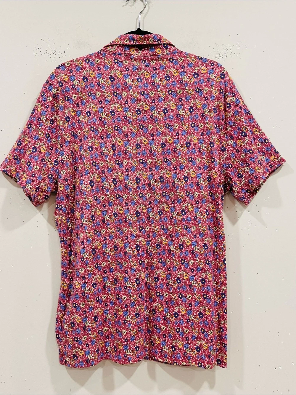 J. Crew Oarsman Men's Polo Shirt Floral All Over Print Short Sleeve Pink Blue L